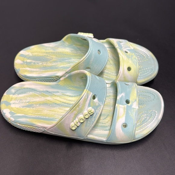 Crocs Slides Women’s Size 7 – Green & Blue Swirl Sandals - Picture 2 of 9